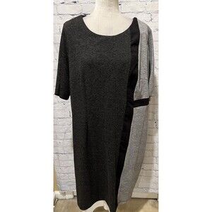 Avenue Plus Size Rayon Blend Black & Gray Short Sleeve Midi Dress Size 14/16